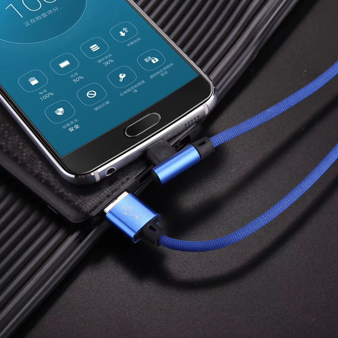 1m 3 feet cloth Braided micro v8 android 90 degree single right Angle bend Charger Cord usb data  power cable