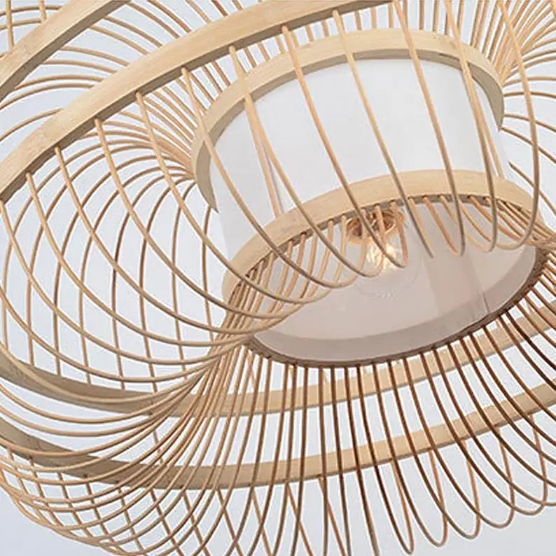 Modern Chinese Handmade Natural Woven Bamboo Chandelier Big Round Basket Lantern Pendant Lamps for Cafe and Restaurant