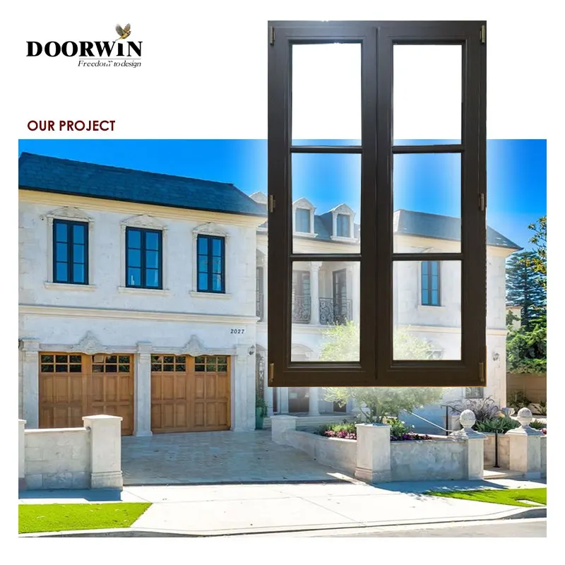 Doorwin New products certified supplier wood french casement double glazing windows with grilles for modern house