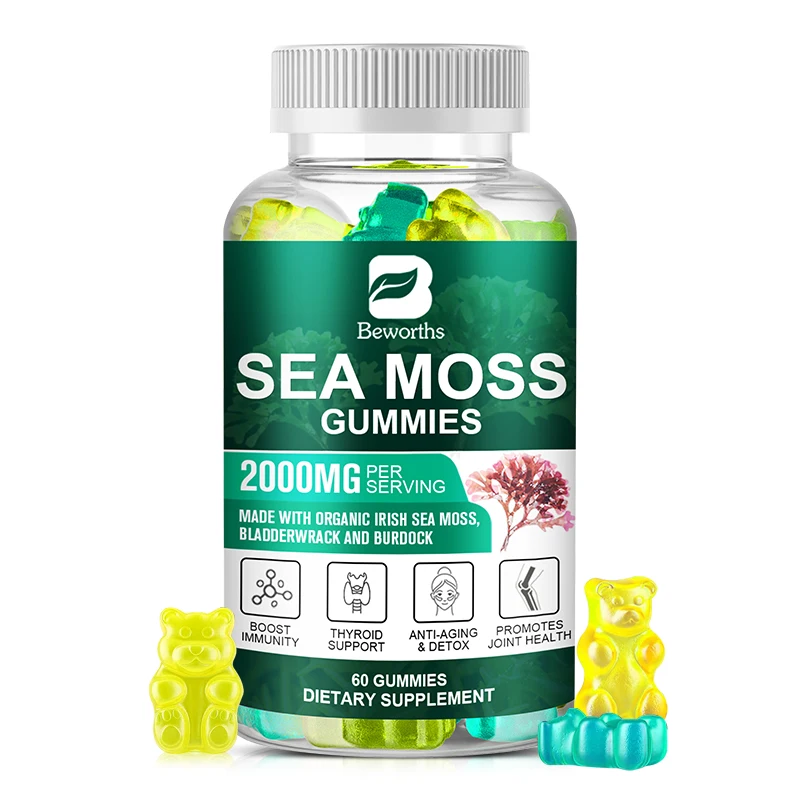 Factory Wholesale 60 Counts Natural Irish Sea Moss and Bladderwrack with Burdock Gummy Organic Sea Moss Gummies
