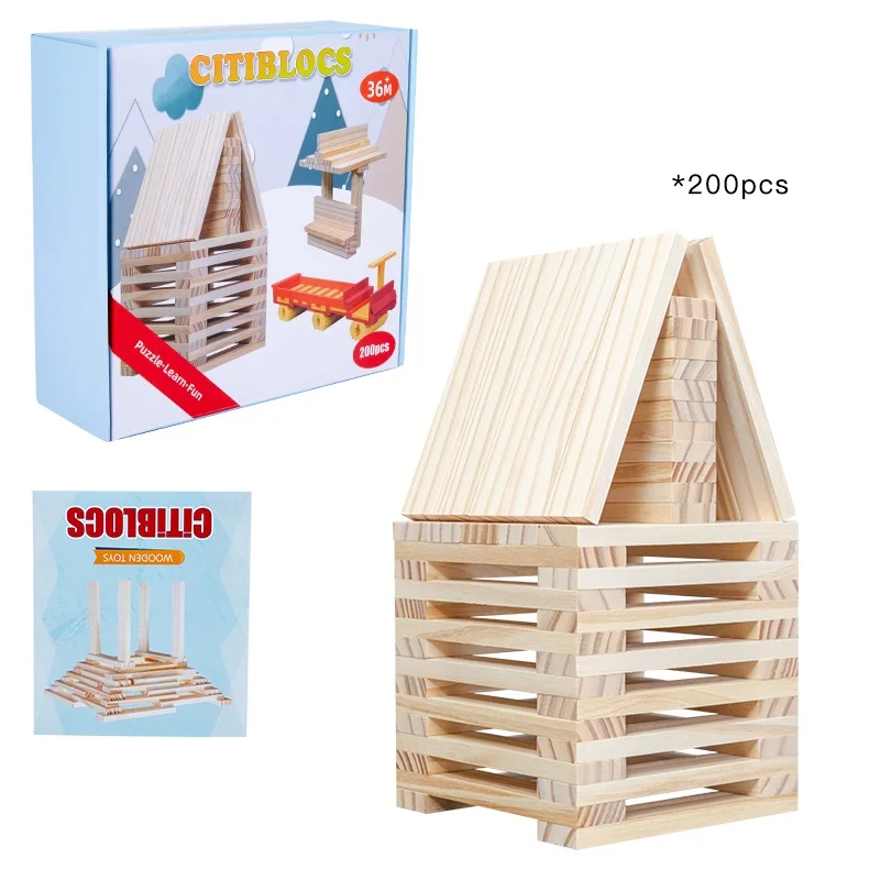 Custom Wood Classic Building Tower Tumbling 200 Pieces Blocks Stacking Kids Magnifier Tumbling Tower