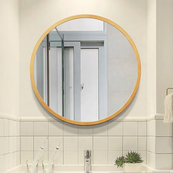 Hot Sale Medium Round Aluminum Frame Mirror Solid Wood Framed Bathroom Mirrors