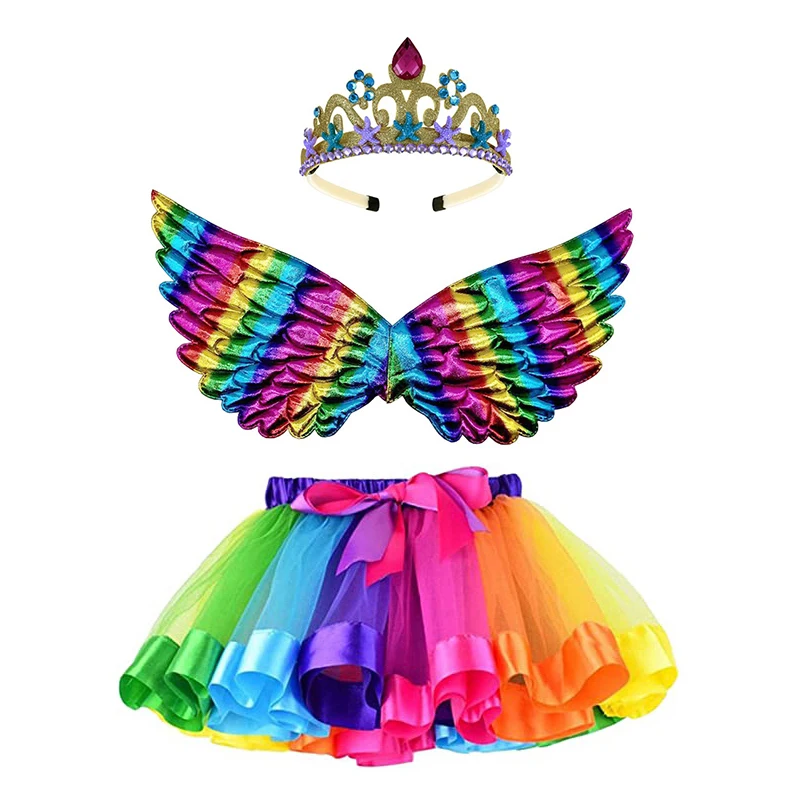 CM031 Kid Girls Mermaid Birthday Party Costume Starfish Headband Crown Wings Tutu Skirt Sets for Princess Halloween Paty