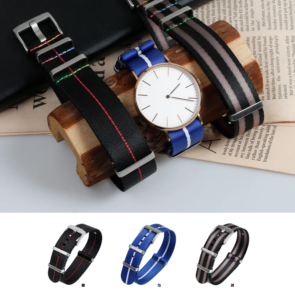 Luxury nylon watch bands stripe nylon watch straps seatbelt straps 20mm 22mm watch bracelet nylon webbing with metal buckle