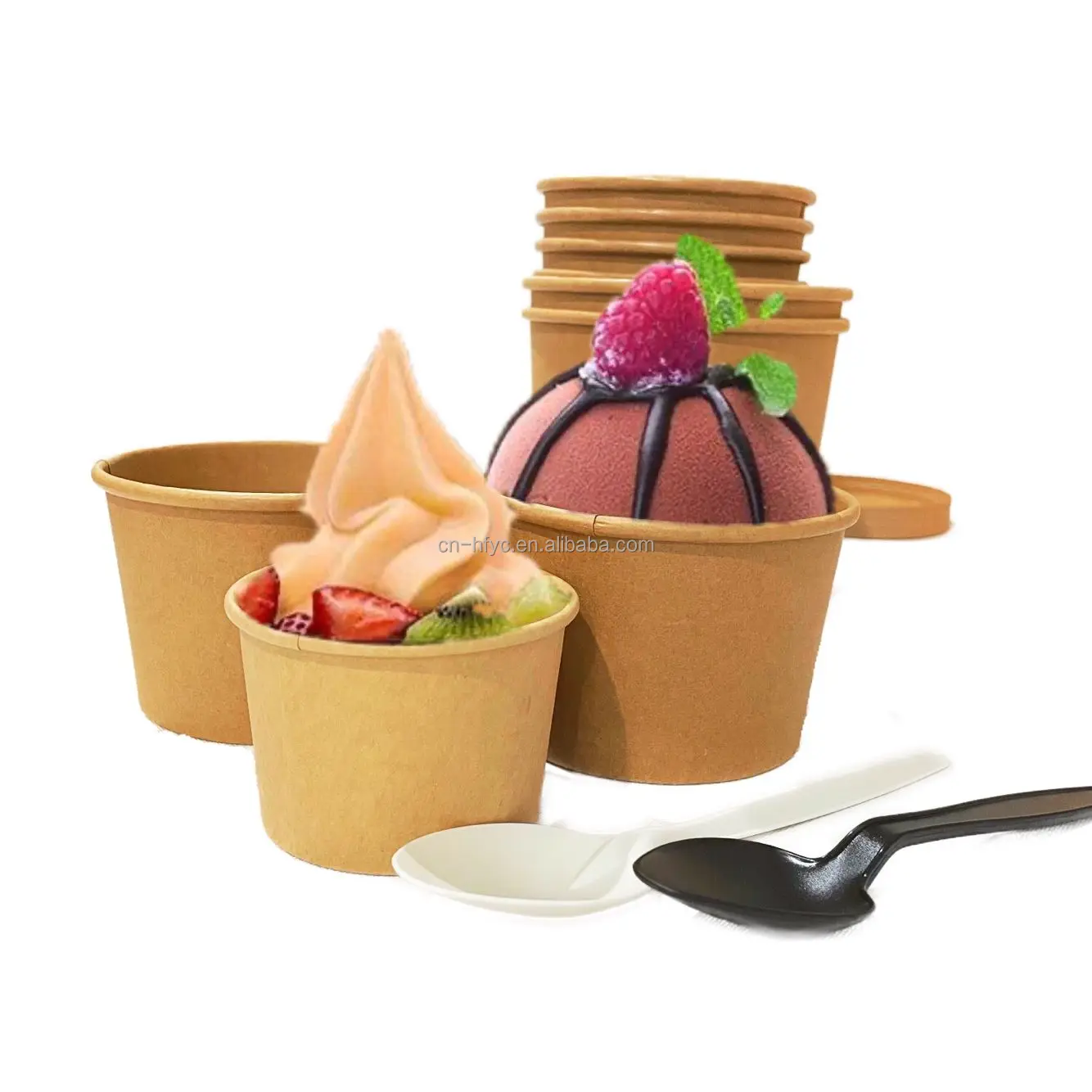 kraft white 3oz 100ml customized printed mango empty disposable yogurt ice cream paper cup packaging with lid plastic cover