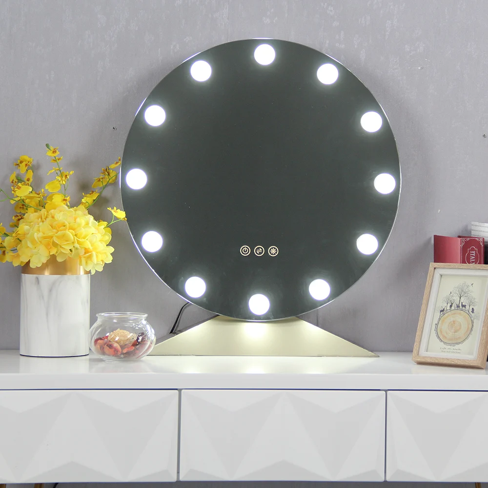 Circular Champagne Color Based Brightness Changing LED Hollywood Cosmetic Mirror