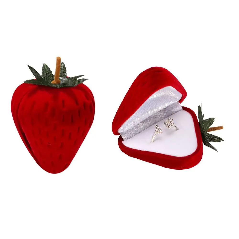Strawberry Shaped Velvet Rings Jewelry Storage casket Gift Box Earrings Jewelry Counter Display Props Strawberry Ring Box