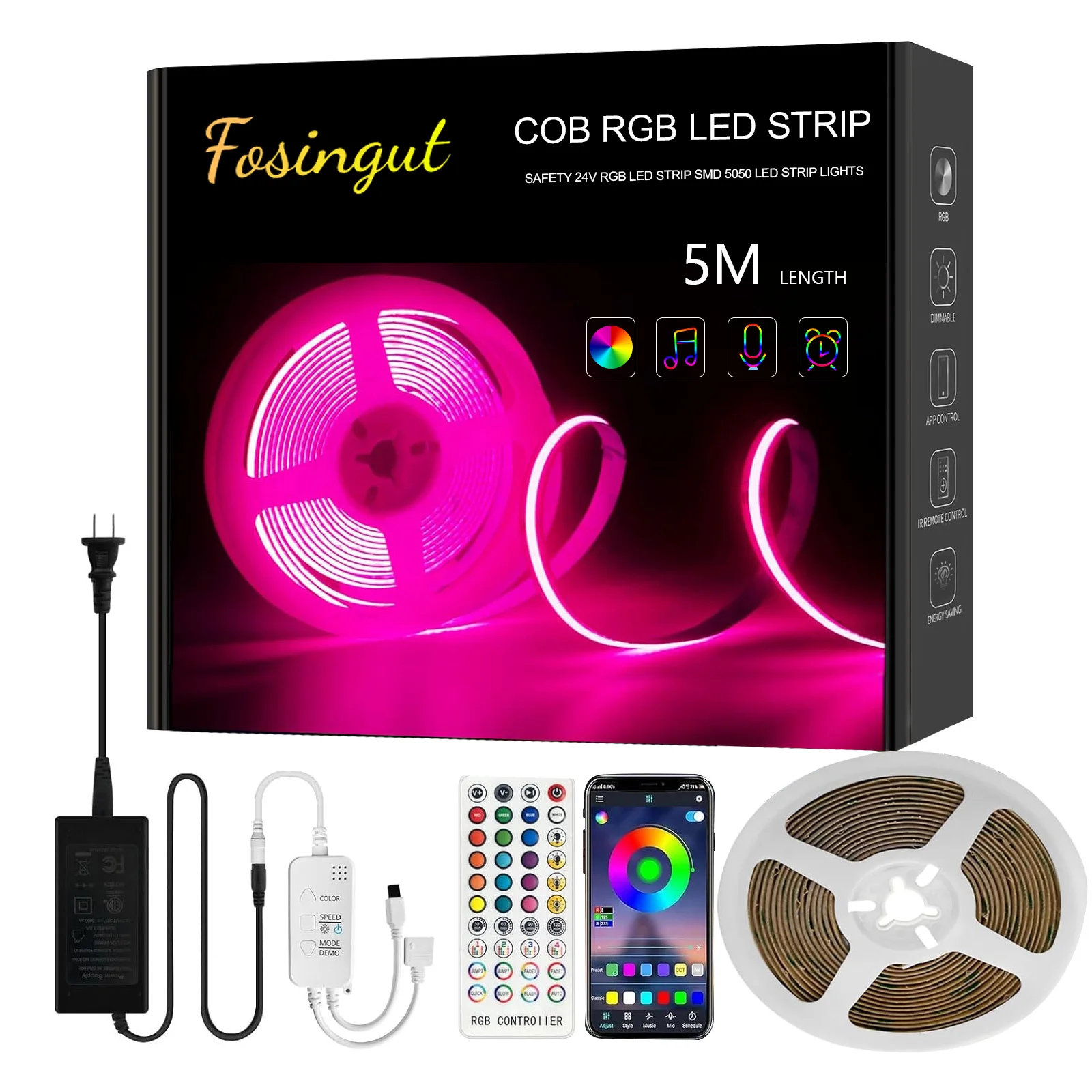 Высокое качество 5 м RGB набор красочных 24 В Cob светодиодные полосы Гибкие регулируемые 10 мм ширина 840 светодиодов/м настраиваемые