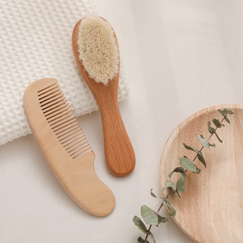Baby Comb Girl Bathing Care Hair Brush Pure Natural Wool Wooden Wool Brush For Baby Bath  Massager Daily Necessities