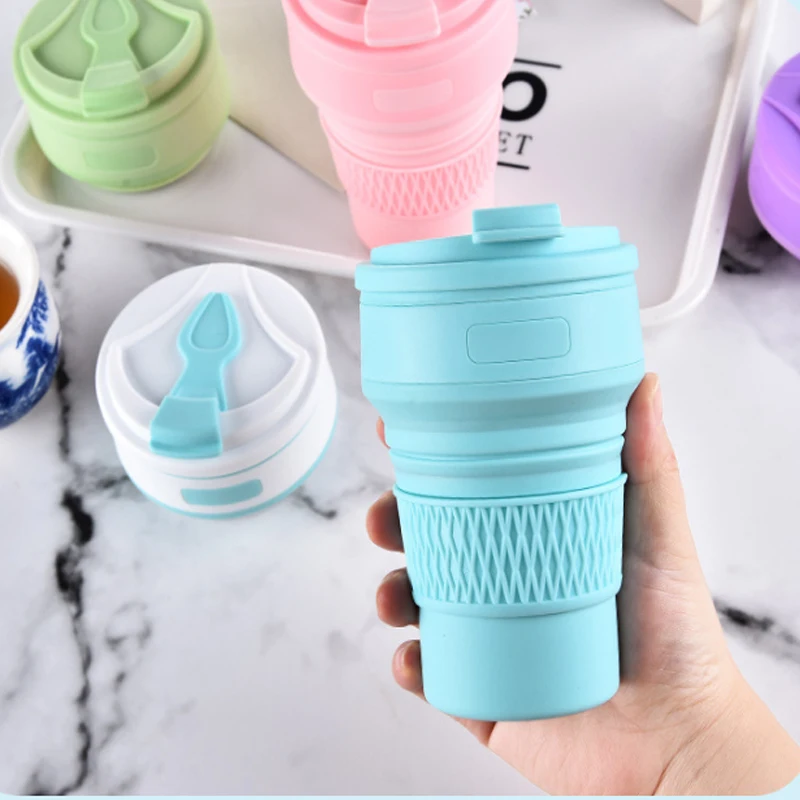 BPA-free  350 ml leak proof portable Silicone foldable Travel mug  Heat Resistant Collapsible Coffee Cups With Lids