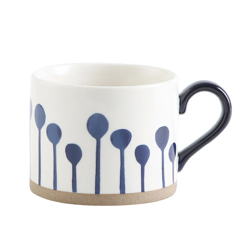 Hand Painted 15 oz. Porcelain Ceramic Mugs. Service for 4