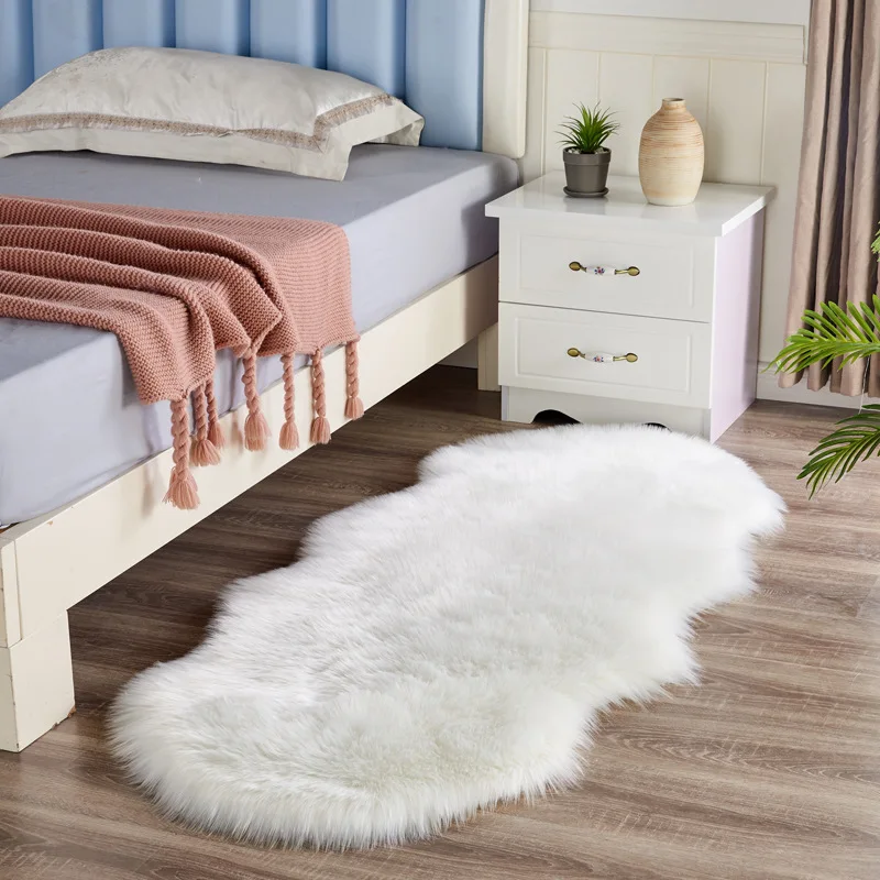 Long plush living room bedroom bedside carpet, irregular wool solid color area rug