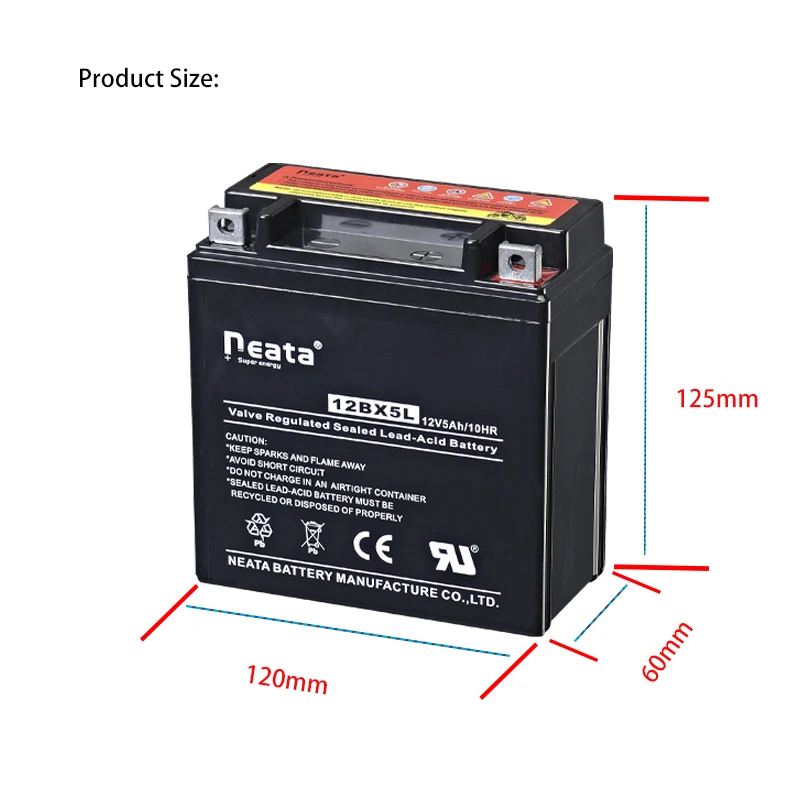Свинцово-кислотный аккумулятор для мотоциклов, 12 В, 5 Ач