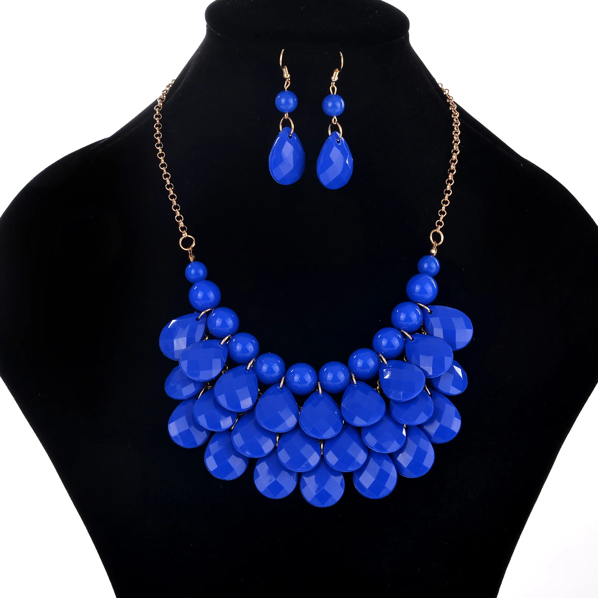 
Wholesale Gold Chain Multilayers Water Drop Acrylic Necklace Jewelry sets Fashionable Jewelry Necklace Set 