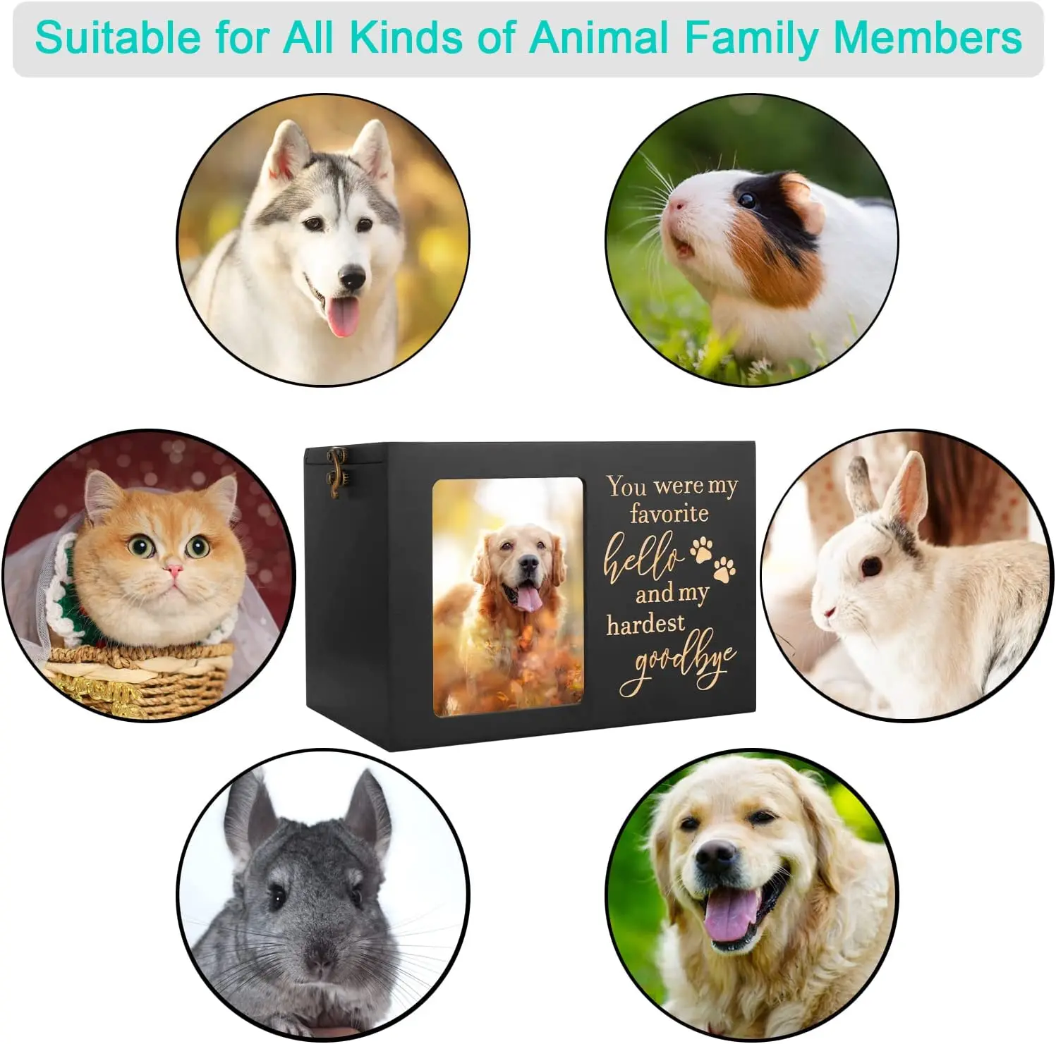Pet Memorial Urns for Dog or Cat Ashes, Large Wooden Funeral Cremation Urns with Photo Frame, Memorial Keepsake Memory Box