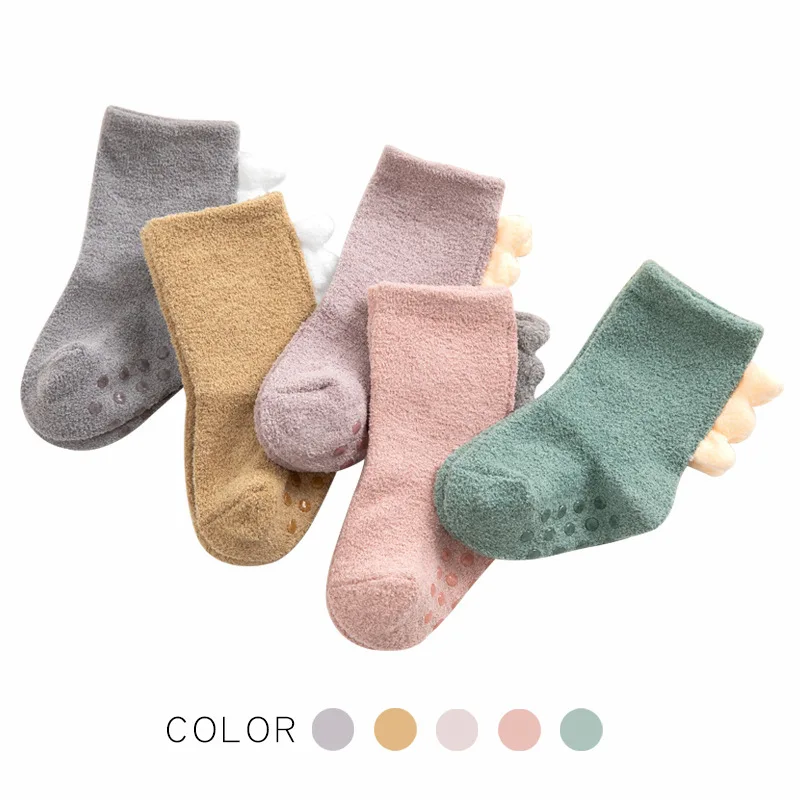 
Winter Thick Baby Girls Sleep Coral Baby Socks Color Floor socks Dinosaur 