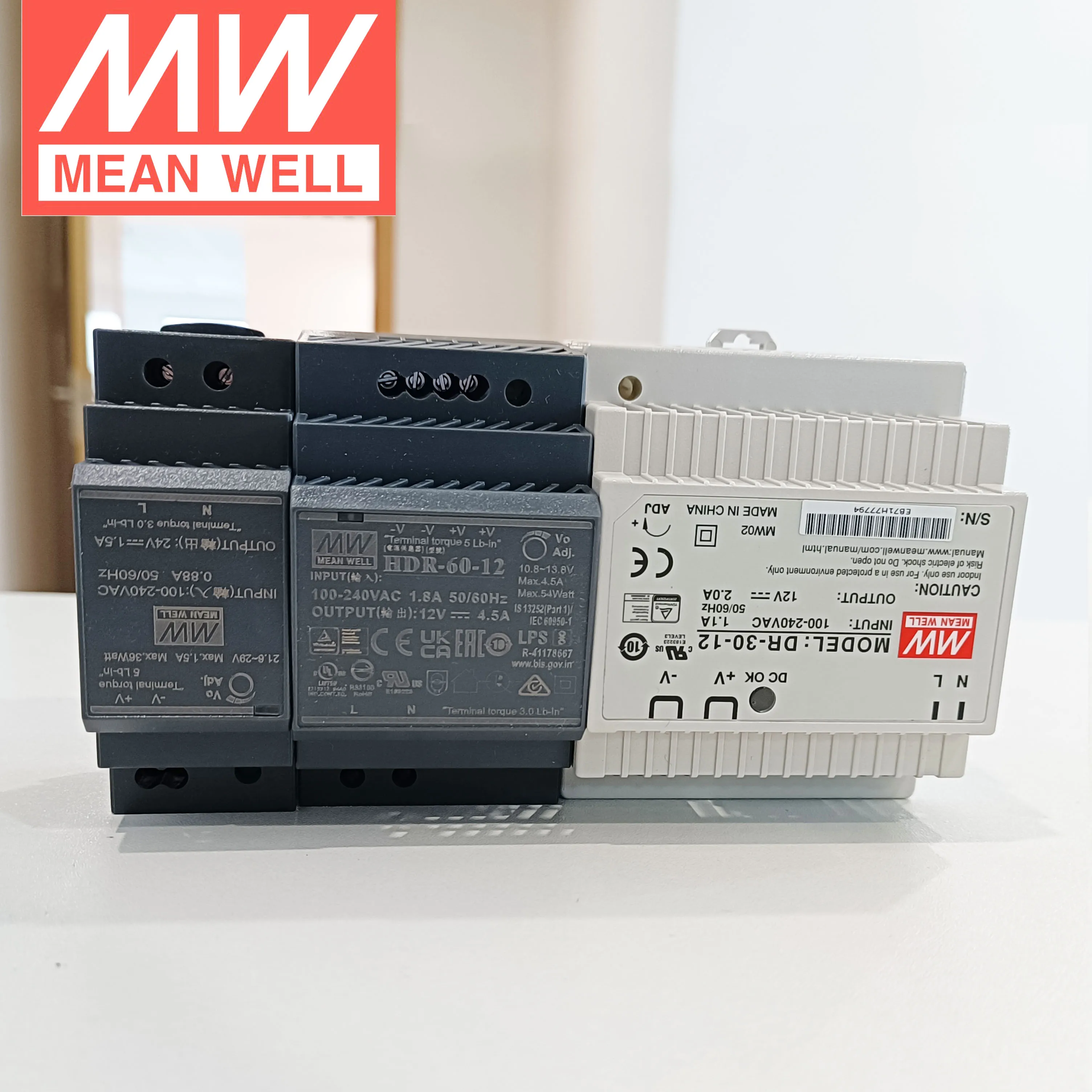 Mean Well DRC 24V din rail power supply 40W 60W 100W 180W Meanwell switching power supply with global certificates