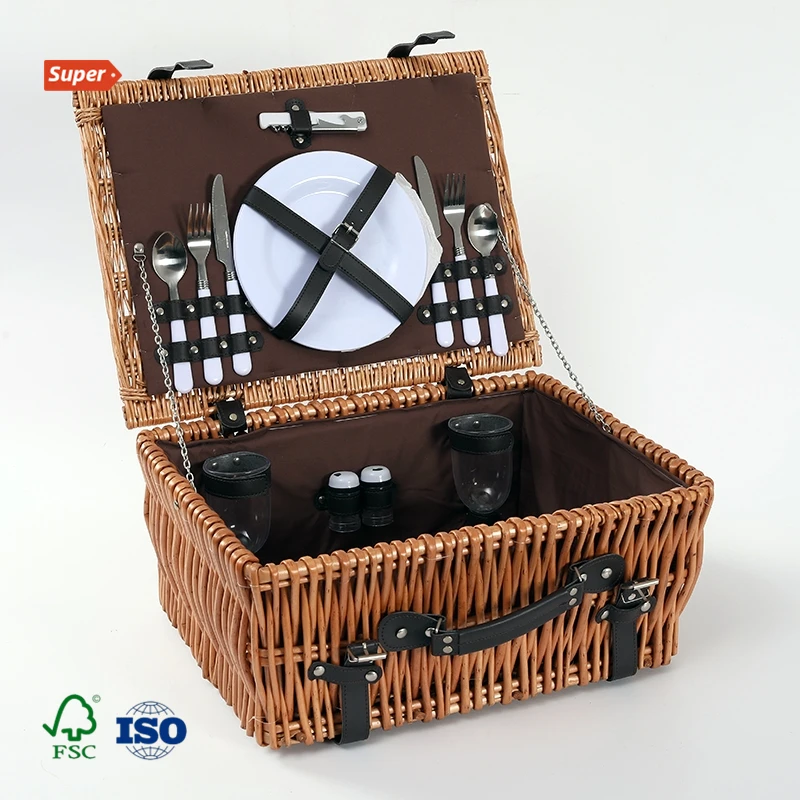 Factory Discount With Leather Handle And Lid Wicker Picnic Basket