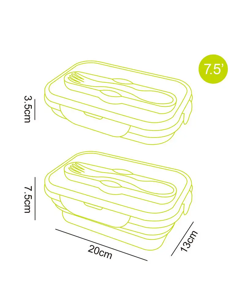 Compartment Food Grade Silicone Collapsible Food Retractable Container Folding Bento Silicone Lunch Box with Fork