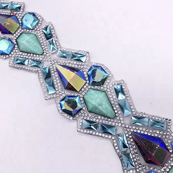 Wholesale DIY Decoration Adhesive Crystal Strass Mesh Hot Fix Rhinestone Trimming Turquoise for Garment and Shoe