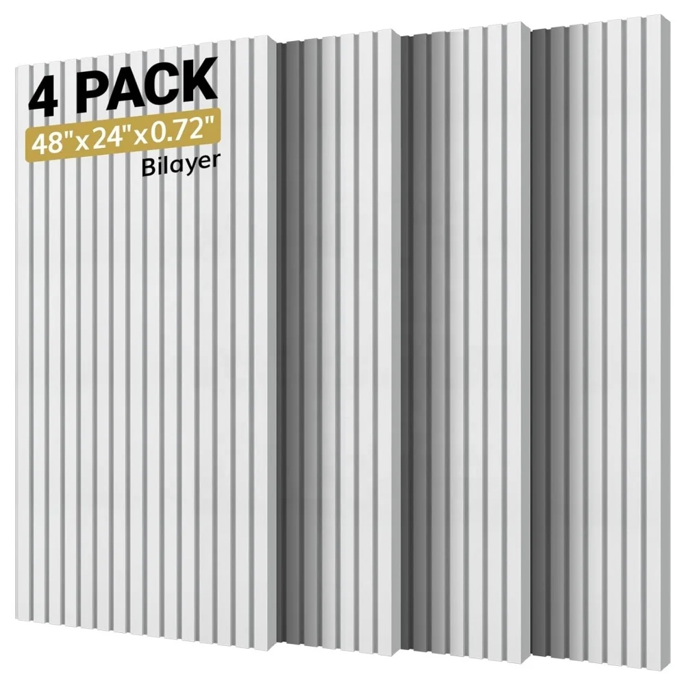 White Double Layer Polyester Slat Acoustic Panel Self Adhesive PET Slat Wall Panel for Home Living Room Bedroom Recording Room