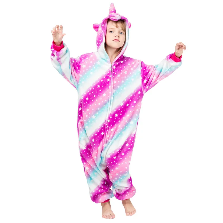 Kigurumi Unicorn nightclothes Flannel Home Wear Suit Animal Pajamas Winter nightgown Cartoon Hooded Kids sleepwear