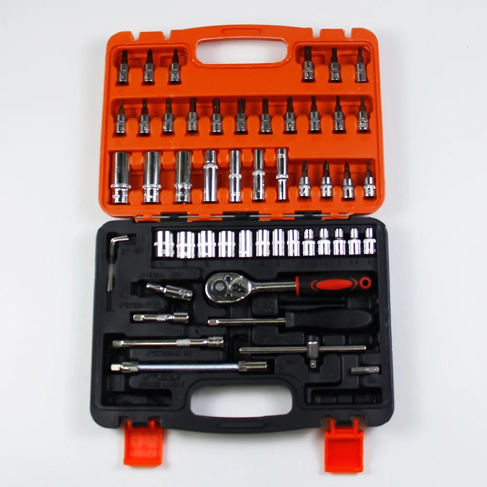 RTS 53pcs 1/4 Inch CRV S2 Material Ratchet Wrench Bits Socket Mechanic Car Maintenance Repair Force Tool Set