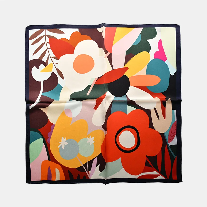 Ретро шелковый шарф 50x50 женские туфли с цветочным принтом; 100% натурального шелка с запахом маленьким квадратным шарфы для девушек, имеющихся в наличии