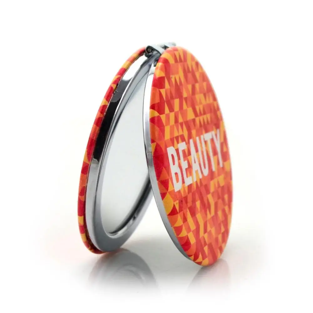 Wholesale Portable Orange Color Pocket Mirror Small Size Plastic Round Compact Travel Makeup Mirror Suitable for Gift Giving