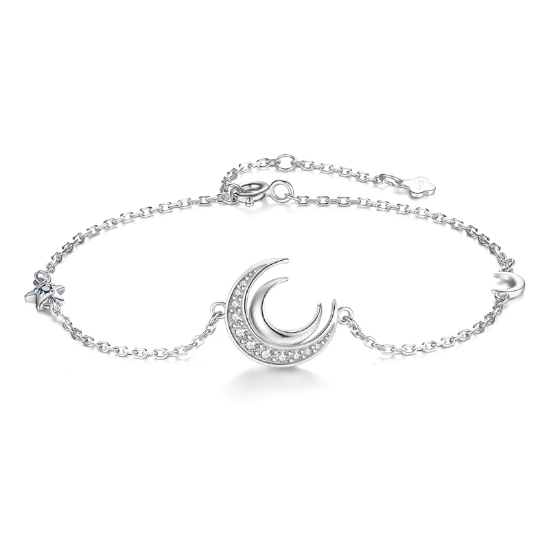 Trendy Jewelry Delicate Moon and Star Bracelet 925 Silver Gold Plated Zircon Charm double Moon Bracelets woman