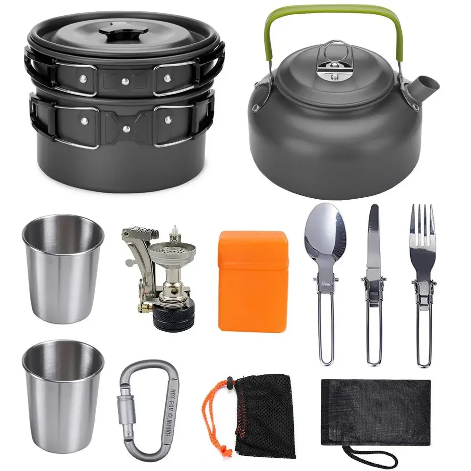 Outdoor Hiking Camping Cookware Set Lightweight Cookware Mess Kit for 2-3 Persons