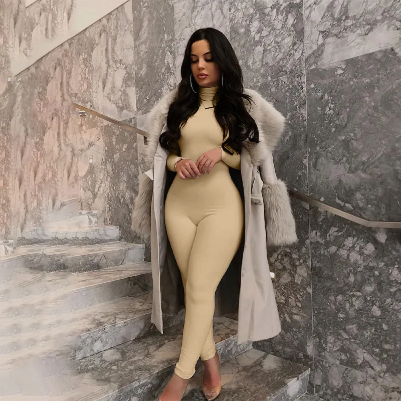 China wholesale export autumn winter women new solid milk silk tight slim street style sports fitness jumpsuit