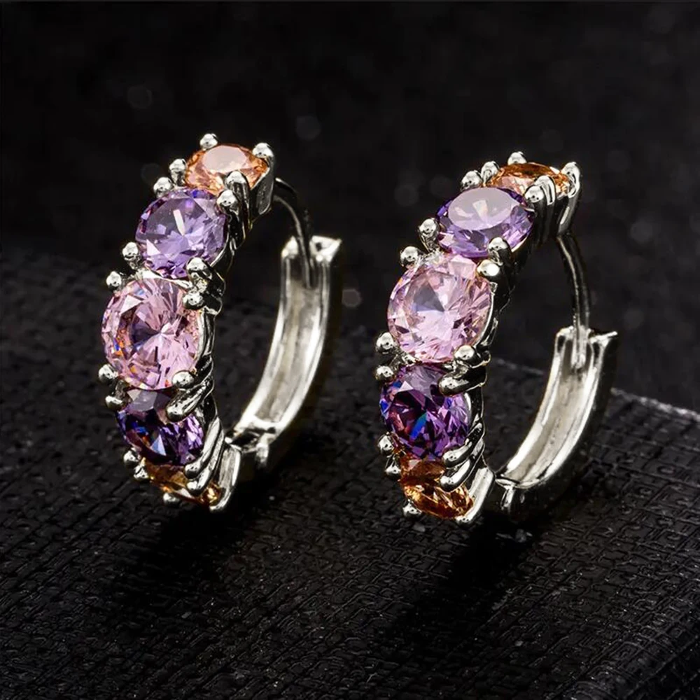 CAOSHI Hot Selling Multi Stone Small Hoop Earrings Silver Gold Plated Brass Jewelry Fashion Huggie Ladies Earrings for Woman