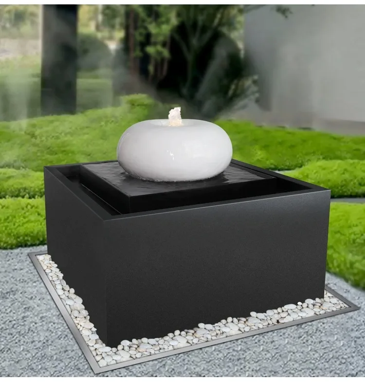 Outdoor landscape fountain with LED lights spherical sculpture ornaments indoor water feature decoration customization