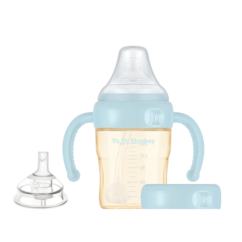 Оптовая Продажа с фабрики Бесплатная бутылка для кормления квадратным широким горлышком запасной крышкой и съемной ручкой картонная коробка 150 мл