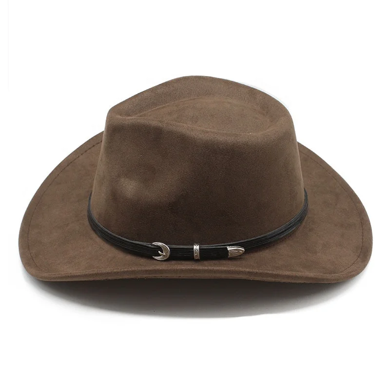 Custom Autumn Winter Vintage Solid Cowboy Roll Up Edge Panama Hat Men Women Classic Wide Brim Felt Fedora Hat with Belt Buckle