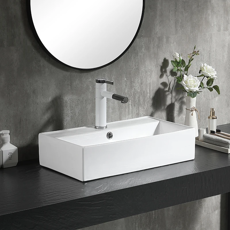 Pinzhu modern ceramic rectangular  white above counter top  basin bathroom wash sink