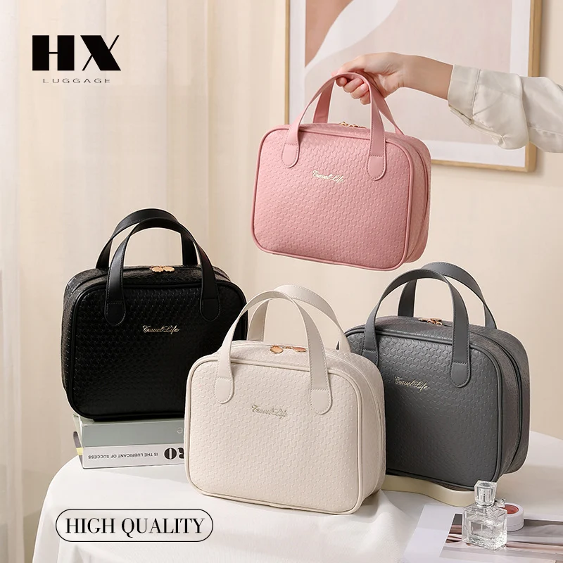 Pu Makeup Bags Travel Toiletry Zip Pouches Suitcase Toilet Bag Waterproof, Multi-functional Large Capacity Cosmetic Bag