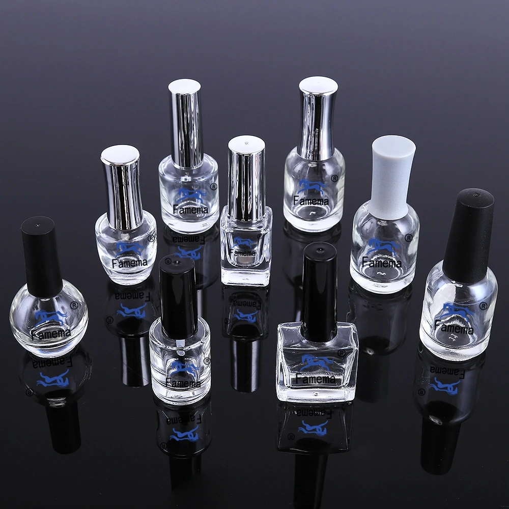 Wholesale 5ml 8ml 10ml 12ml 15ml Clear Empty Cosmetic Nail Polish Glass Bottle with Brush Cap Gel Containers