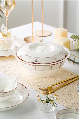 2025 New European Simple Baroque 56-Piece Ceramic Tableware Set Phnom Penh Ten Dining Bone China Tableware Set