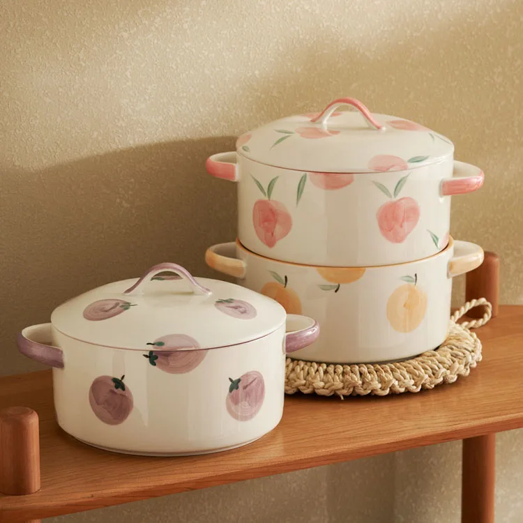 Cutelife Nordic White Fruit 1.5L Ceramic Bowl Kitchen Porcelain Soup Bowls Restaurant Decorative Dinnerware With Lid