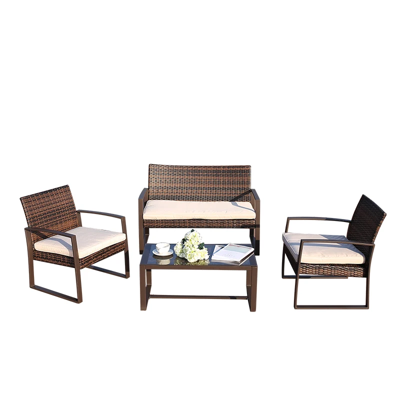 Современный уличный диван из ротанга, садовая мебель высокого качества, роскошный плетеный диван, 4 места со столом