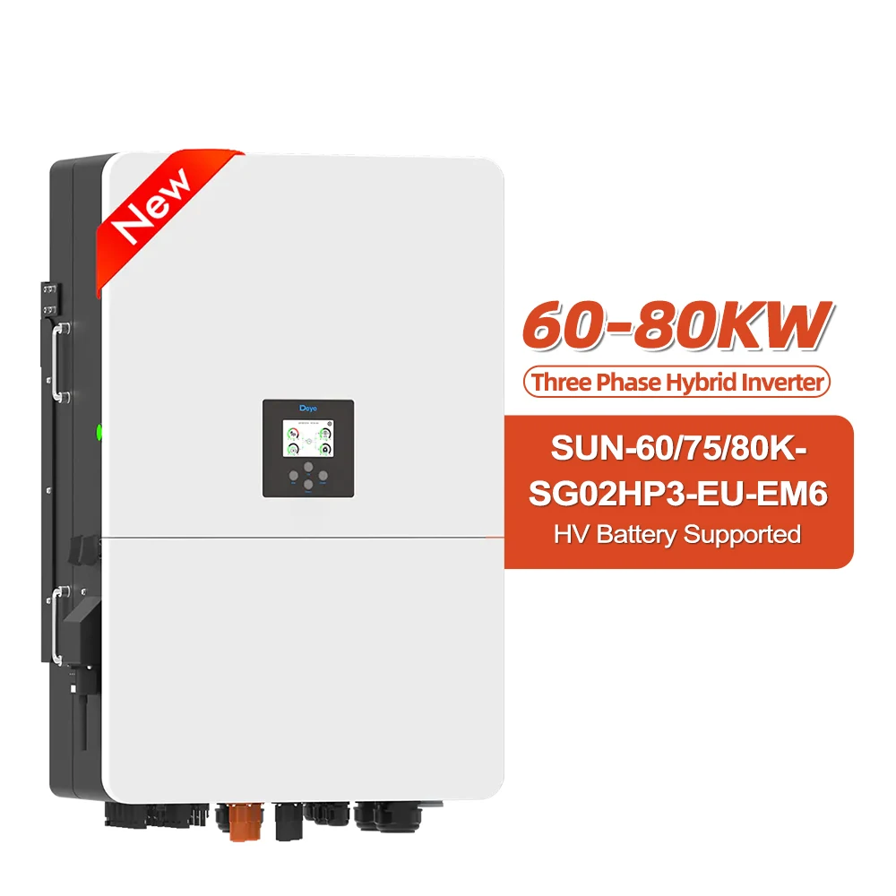 60KW DEYE New Design 70KW SUN-80K-SG02HP3-EU-EM6 EU 380v Three Phase 80KW Hybrid Inverter for High Voltage Battery