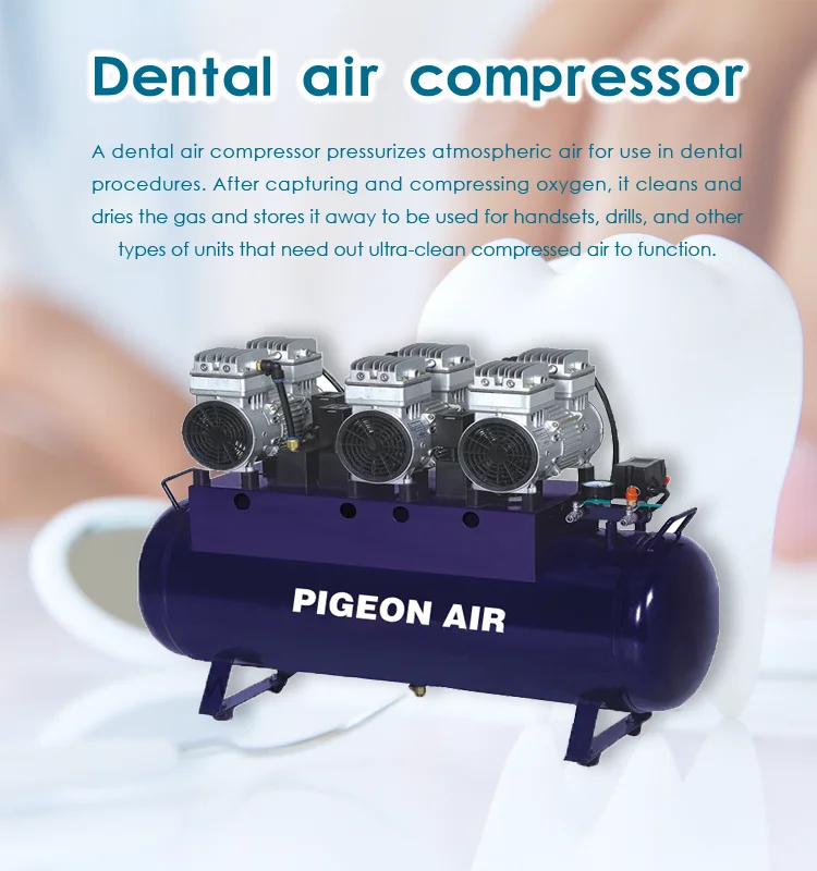 factory  price 120L 2.3HP 2520W 0.5Mpa dental equipment use PN-FB120 mini quiet oil free silent dental air compressor