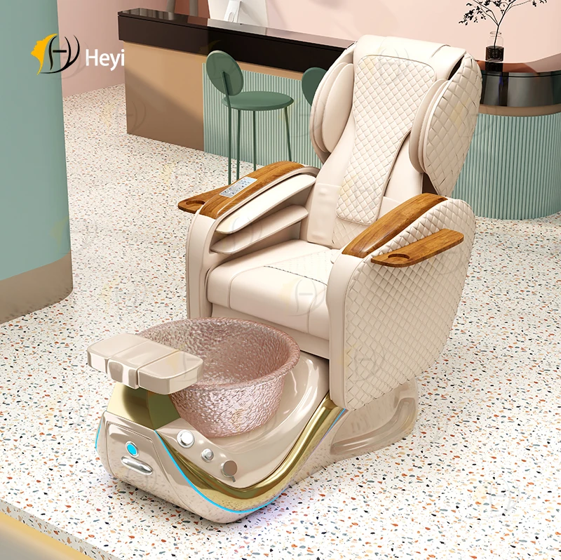 China New Cheap Luxury Reclining Nail Salon Spa Massage Electric Pedicure Chair With Foot Spa Bowl
