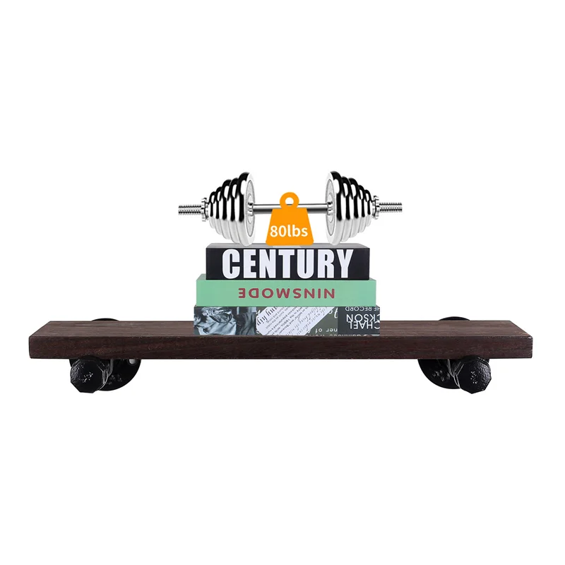 Rustic Wooden Floating Wall Shelves For Kitchen Living Room Industrial Wood Shelf with Iron Pipes Interior Decor Wall Storage