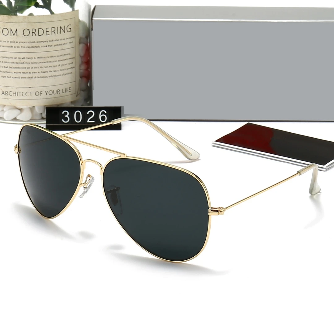 Custom Glass Lens 3026 62mm Metal Fashion Glasses Aviation Eyewear Shades Luxury Brand Designer Sunglasses for Men and Women