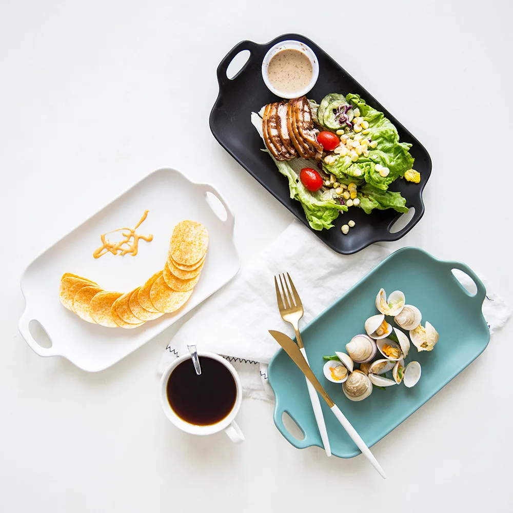 Three color matte frosted binaural porcelain rectangular japanese sushi dessert plates