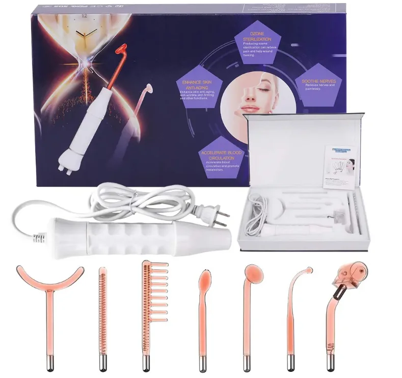 Bowket High Frequency Facial Machine 7 Wands Tube Electrode Argon Gas Skin Tightening and Wrinkle Reducing Beauty Instrumentacne