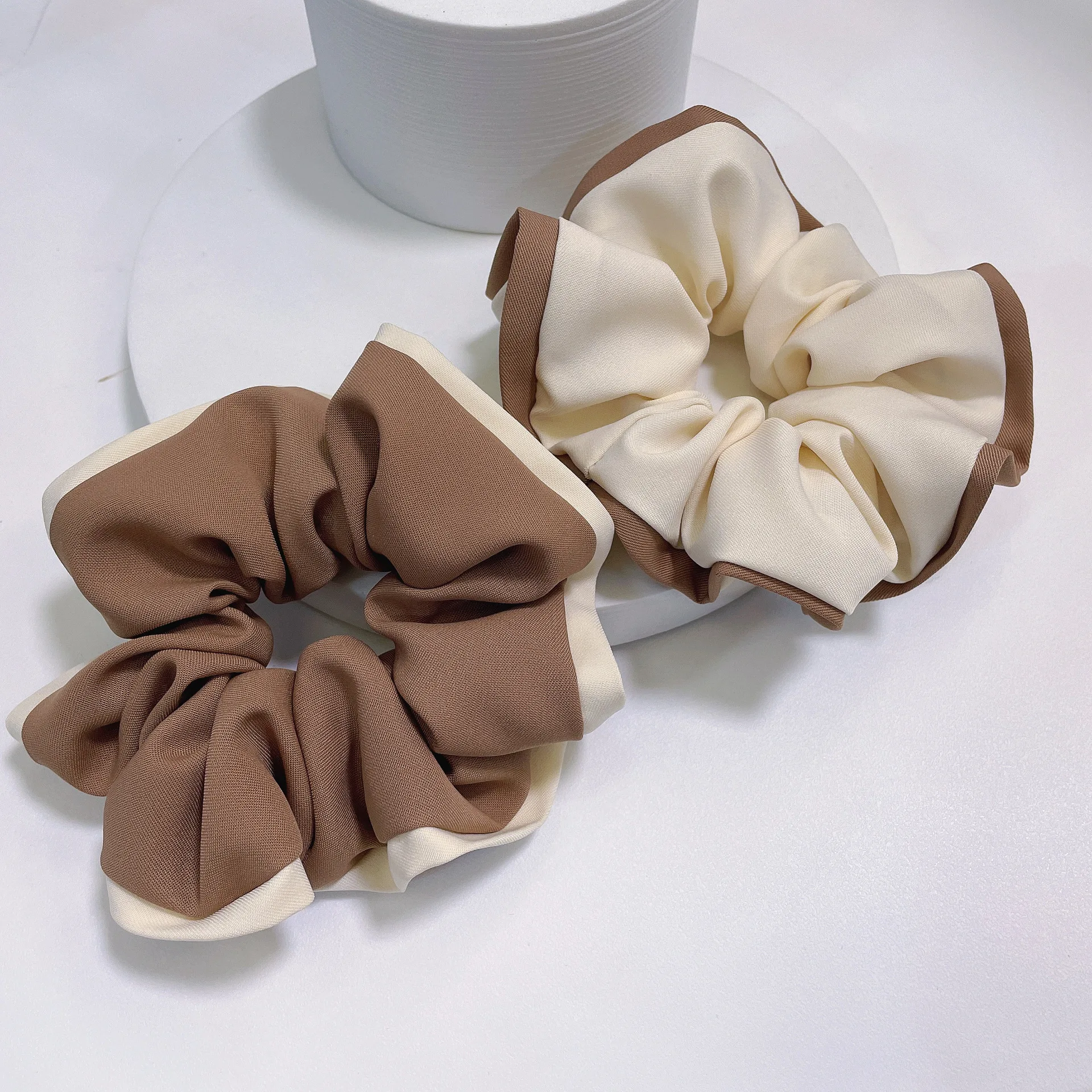 Korean style coffee color edging large intestine ring hair hoop cute girl pony tail holder scrunchies accessories